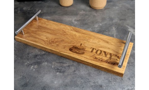 Personalised Oak Tray with Chrome Handles | 150 X 400